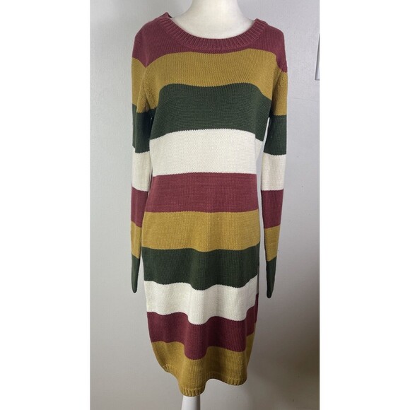 Peach Love California Dresses & Skirts - Peach Love Bold Wide Striped Sweater Dress Med Earthy Cottagecore Granola Girl